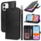 For iPhone 11 Double Fold Printed Embossing Leather Phone Case(Black) - 1