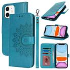 For iPhone 11 Double Fold Printed Embossing Leather Phone Case(Blue) - 1