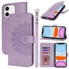 For iPhone 11 Double Fold Printed Embossing Leather Phone Case(Purple) - 1