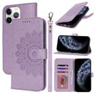 For iPhone 11 Pro Max Double Fold Printed Embossing Leather Phone Case(Purple) - 1