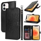 For iPhone 12 mini Double Fold Printed Embossing Leather Phone Case(Black) - 1