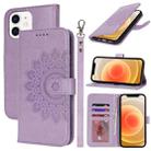 For iPhone 12 mini Double Fold Printed Embossing Leather Phone Case(Purple) - 1