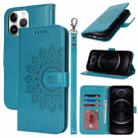 For iPhone 12 / 12 Pro Double Fold Printed Embossing Leather Phone Case(Blue) - 1