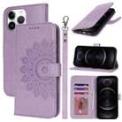 For iPhone 12 / 12 Pro Double Fold Printed Embossing Leather Phone Case(Purple) - 1