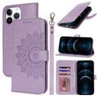 For iPhone 12 Pro Max Double Fold Printed Embossing Leather Phone Case(Purple) - 1