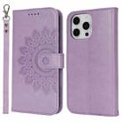 For iPhone 13 mini Double Fold Printed Embossing Leather Phone Case(Purple) - 2
