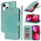 For iPhone 13 mini Double Fold Printed Embossing Leather Phone Case(Mint Green) - 1