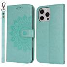 For iPhone 13 mini Double Fold Printed Embossing Leather Phone Case(Mint Green) - 2