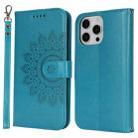 For iPhone 13 Double Fold Printed Embossing Leather Phone Case(Blue) - 2