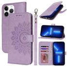 For iPhone 13 Pro Double Fold Printed Embossing Leather Phone Case(Purple) - 1
