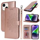 For iPnone 14 Double Fold Printed Embossing Leather Phone Case(Rose Gold) - 1