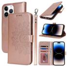 For iPhone 14 Pro Double Fold Printed Embossing Leather Phone Case(Rose Gold) - 1