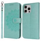 For iPhone 14 Plus Double Fold Printed Embossing Leather Phone Case(Mint Green) - 2
