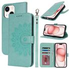 For iPhone 15 Double Fold Printed Embossing Leather Phone Case(Mint Green) - 1