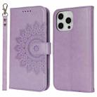 For iPhone 15 Pro Double Fold Printed Embossing Leather Phone Case(Purple) - 2