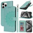 For iPhone 15 Pro Double Fold Printed Embossing Leather Phone Case(Mint Green) - 1