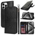 For iPhone 15 Pro Max Double Fold Printed Embossing Leather Phone Case(Black) - 1