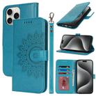 For iPhone 15 Pro Max Double Fold Printed Embossing Leather Phone Case(Blue) - 1