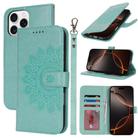 For iPhone 16 Pro Double Fold Printed Embossing Leather Phone Case(Mint Green) - 1