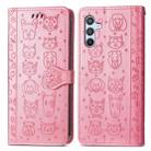 For Samsung Galaxy A26 5G Cat and Dog Embossed Leather Phone Case(Pink) - 2