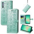 For Samsung Galaxy A26 5G Cat and Dog Embossed Leather Phone Case(Green) - 1