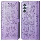 For Samsung Galaxy A26 5G Cat and Dog Embossed Leather Phone Case(Purple) - 2