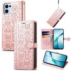 For OPPO Reno13 Cat and Dog Embossed Leather Phone Case(Rose Gold) - 1