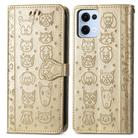 For OPPO Reno13 Cat and Dog Embossed Leather Phone Case(Gold) - 2