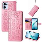 For OPPO Reno13 Pro Cat and Dog Embossed Leather Phone Case(Pink) - 1