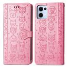 For OPPO Reno13 Pro Cat and Dog Embossed Leather Phone Case(Pink) - 2