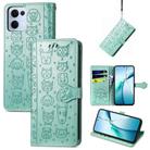 For OPPO Reno13 Pro Cat and Dog Embossed Leather Phone Case(Green) - 1