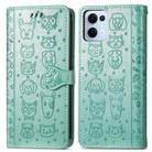 For OPPO Reno13 Pro Cat and Dog Embossed Leather Phone Case(Green) - 2