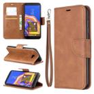 Retro Lambskin Texture Pure Color Horizontal Flip PU Leather Case for Galaxy J4 2018, with Holder & Card Slots & Wallet & Lanyard(Brown) - 1