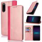For Sony Xperia 5 IV Calf Texture Color Stitching Leather Phone Case(Rose Gold Rose Red) - 1
