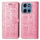 For Motorola Moto G 2025 Cat and Dog Embossed Leather Phone Case(Pink) - 2