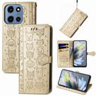 For Motorola Moto G 2025 Cat and Dog Embossed Leather Phone Case(Gold) - 1