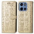 For Motorola Moto G 2025 Cat and Dog Embossed Leather Phone Case(Gold) - 2