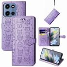For Motorola Moto G 2025 Cat and Dog Embossed Leather Phone Case(Purple) - 1