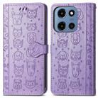 For Motorola Moto G 2025 Cat and Dog Embossed Leather Phone Case(Purple) - 2