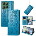 For Motorola Moto G Power 2025 Cat and Dog Embossed Leather Phone Case(Blue) - 1
