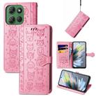For Motorola Moto G Power 2025 Cat and Dog Embossed Leather Phone Case(Pink) - 1