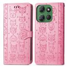 For Motorola Moto G Power 2025 Cat and Dog Embossed Leather Phone Case(Pink) - 2