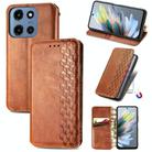 For Motorola Moto G 2025 Cubic Grid Pressed Magnetic Leather Phone Case(Brown) - 1