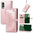 For Fujitsu Arrows We2 / F-52E Mandala Flower Embossed Leather Phone Case(Rose Gold) - 1