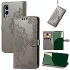 For Fujitsu Arrows We2 / F-52E Mandala Flower Embossed Leather Phone Case(Gray) - 1