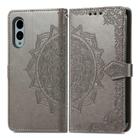 For Fujitsu Arrows We2 / F-52E Mandala Flower Embossed Leather Phone Case(Gray) - 2