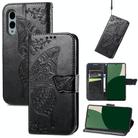 For Fujitsu Arrows We2 / F-52E Butterfly Love Flower Embossed Leather Phone Case(Black) - 1