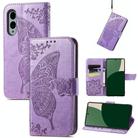 For Fujitsu Arrows We2 / F-52E Butterfly Love Flower Embossed Leather Phone Case(Lavender) - 1