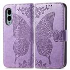 For Fujitsu Arrows We2 / F-52E Butterfly Love Flower Embossed Leather Phone Case(Lavender) - 2