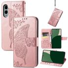 For Fujitsu Arrows We2 Plus / F-51E Butterfly Love Flower Embossed Leather Phone Case(Rose Gold) - 1